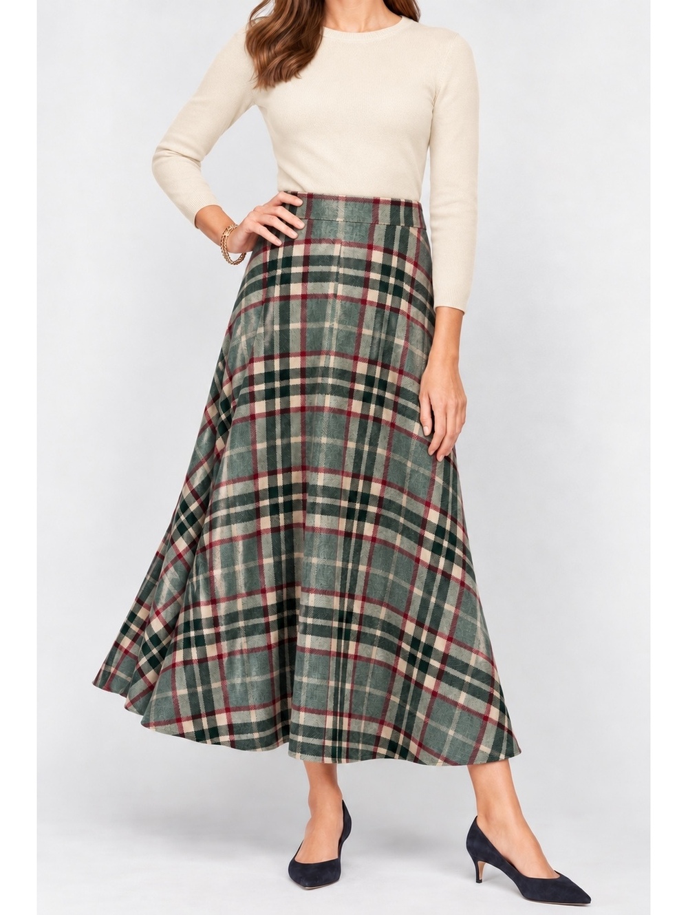 1970s Handmade Wool Plaid A-Line Skirt Midi Tartan Collegiate Dark Academia VTG